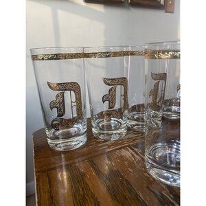 MCM Gold Gilt Monogrammed "D" Highball Glasses Set Of 8